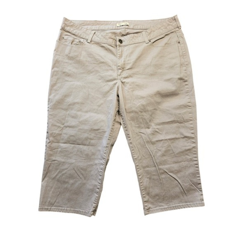 Riders by Lee Women 24W Tan Khaki Gray No Gap Waist Capri Pants Crop 151F721